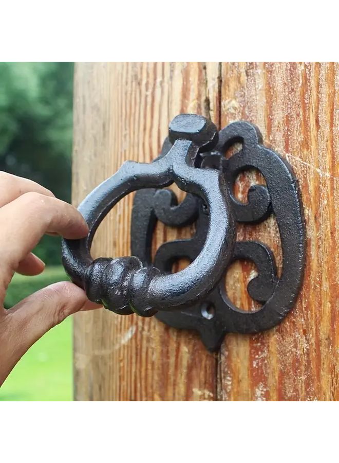 Vintage Cast Iron Door Knocker Black Sturdy Metal Pull Handle For Rustic Wooden Doors Country Yard Style - Image 1