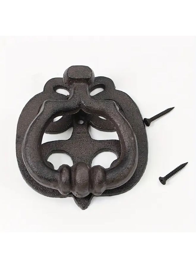 Vintage Cast Iron Door Knocker Black Sturdy Metal Pull Handle For Rustic Wooden Doors Country Yard Style - Image 2