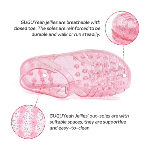 GUGUYeah Jelly Sandals for Girls,Closed Toe Princess Costume Summer Dress Shoes Fisherman Gladiator Water Beach Flat Sandals for Toddler/Little Kid/Big Kid(Pink Glitter) - Image 4