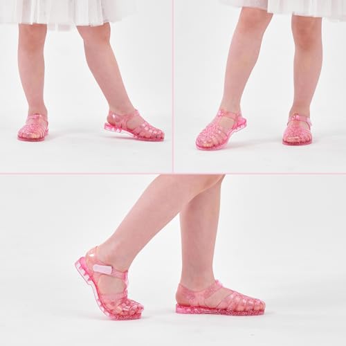 GUGUYeah Jelly Sandals for Girls,Closed Toe Princess Costume Summer Dress Shoes Fisherman Gladiator Water Beach Flat Sandals for Toddler/Little Kid/Big Kid(Pink Glitter) - Image 5