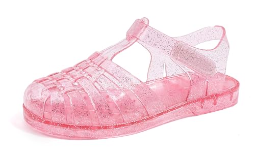 GUGUYeah Jelly Sandals for Girls,Closed Toe Princess Costume Summer Dress Shoes Fisherman Gladiator Water Beach Flat Sandals for Toddler/Little Kid/Big Kid(Pink Glitter) - Image 1