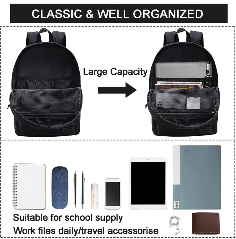 SUPACOOL Lightweight School Backpack with Pencil Pouch, Backpack for School Boys and Girls(Black backpack set) - Image 3