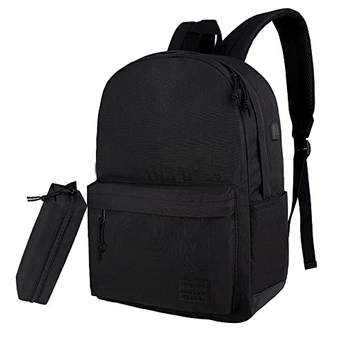 SUPACOOL Lightweight School Backpack with Pencil Pouch, Backpack for School Boys and Girls(Black backpack set) - Image 1