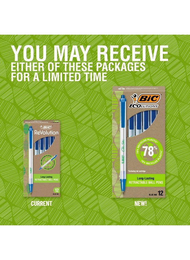 بيك أقلام حبر جاف زرقاء من BIC Ecolutions Clic Stic، متوسطة الرأس (1.0 مم)، عبوة من 12 قلمًا، أقلام حبر جاف قابلة للسحب مصنوعة من 78% بلاستيك معاد تدويره - Image 2