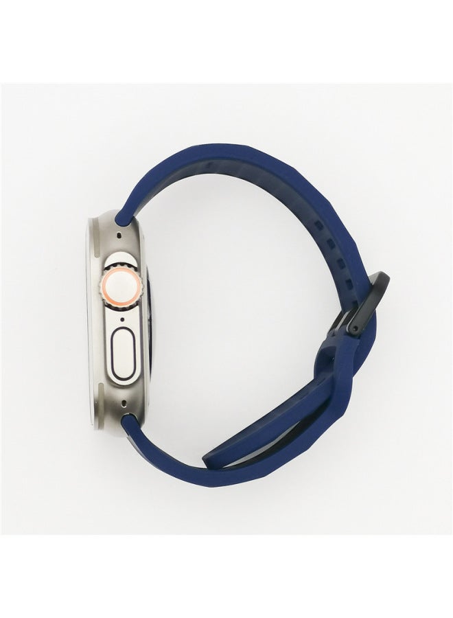 Silicone Sport Watchband Suitable For Apple Watch Ultra Iron Buckle Wave Design Fashionable Strap For Men And Women-Color:navy Blue - Image 3