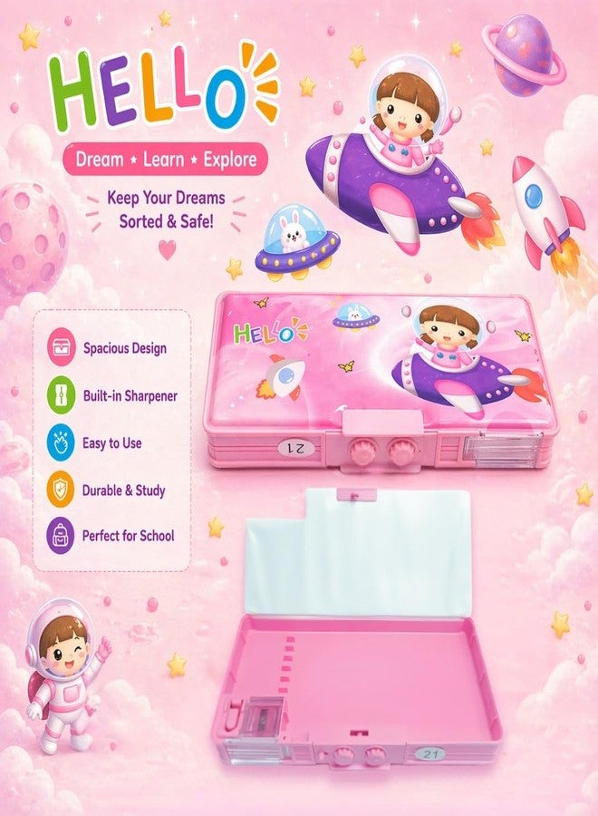 SMAX Password Protected Pencil Box Double Sided Geometry with Compass and Pop-up Sharpener School Stationery Box for Boys & Girls (Design_1) - Image 2