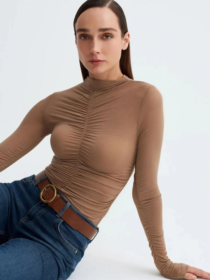 ديلفين Dilvin Slim Fit Long Sleeve Jersey Blouse