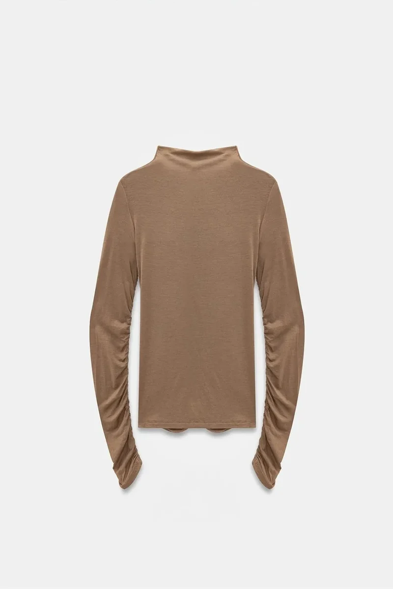 Dilvin Camel Brown DILVIN Slim Fit Long Sleeve Jersey Blouse for Women | Best Price UAE
