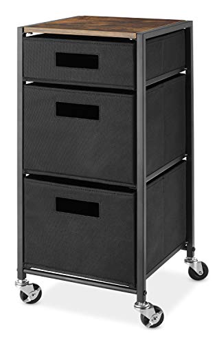 Whitmor Whitmor 3 Drawer Rolling Storage Utility Cart Easyily Assemble with Wheels HeavyDuty Metal Frame with Removable Fabric Drawers Ideal for Entryway Office Bedroom 1181D x 1181W x 2717H 