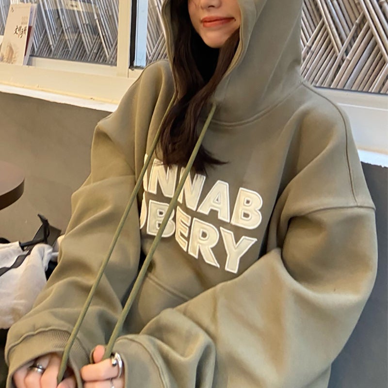 Plush Hoodie Women Autumn Winter Loose Korean New Ladies Student Top 01 White - Image 2