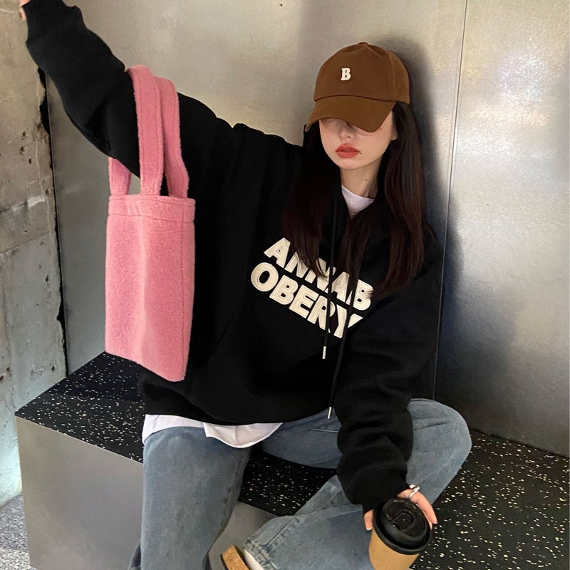 Plush Hoodie Women Autumn Winter Loose Korean New Ladies Student Top 01 White - Image 5