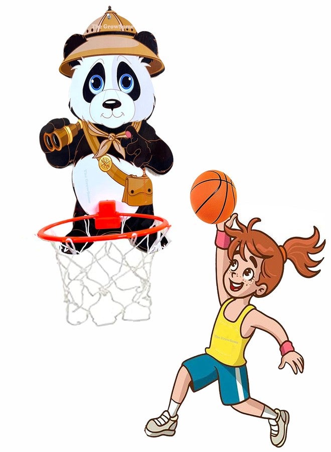 The GrowSome Panda Theme Basketball for Kids| Toy Basket Ball for Kids|Indoor Outdoor Games for Kid for Birthday/Return Gift Special for Kid Portable Set with Hanging Board, Net, Ball, Tie - Image 1
