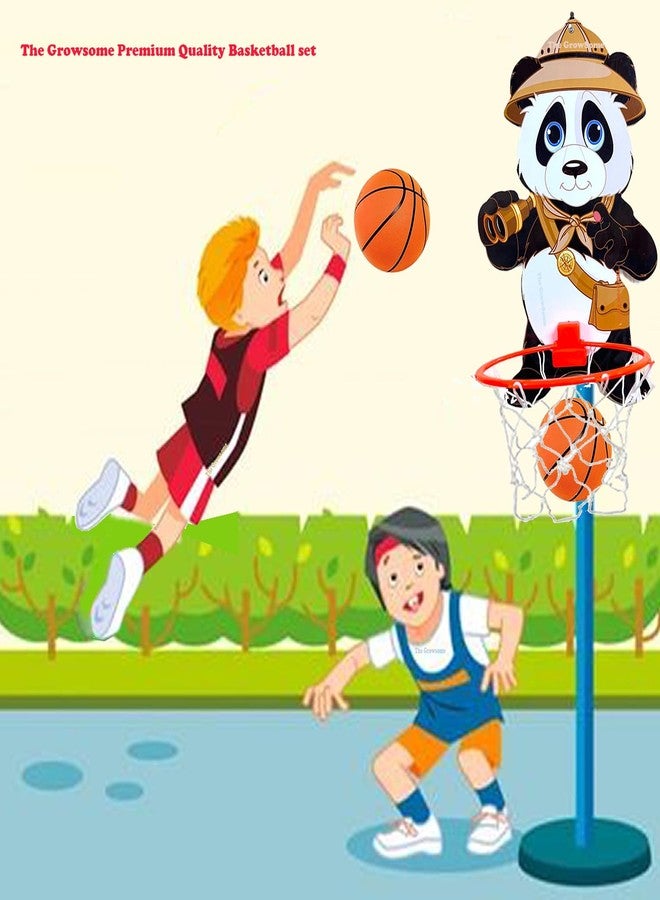 The GrowSome Panda Theme Basketball for Kids| Toy Basket Ball for Kids|Indoor Outdoor Games for Kid for Birthday/Return Gift Special for Kid Portable Set with Hanging Board, Net, Ball, Tie - Image 2