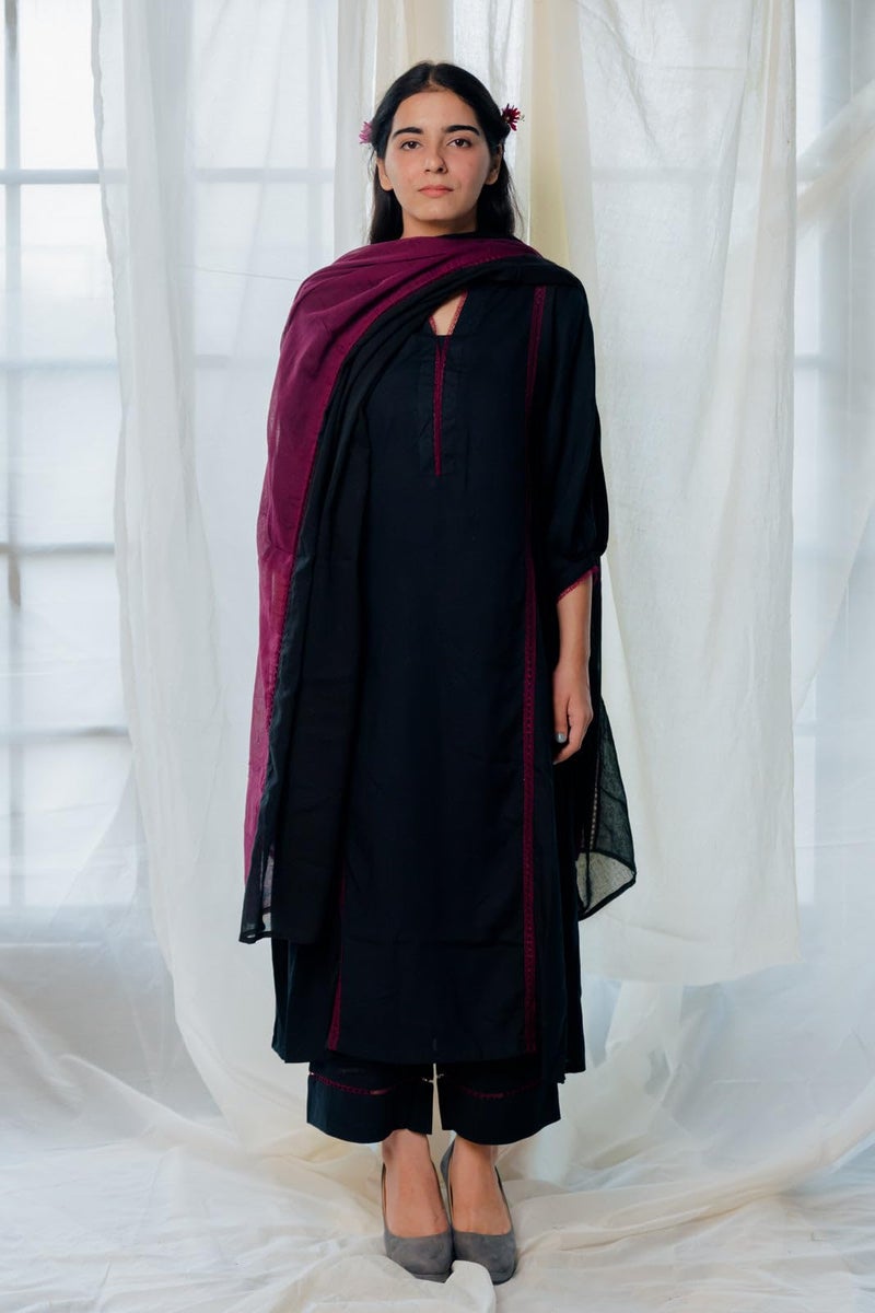 GoSriKi Women's Rayon Viscose A-line Solid Kurta with Pant & Dupatta (NANAD Black-GS_XL_Black_X-Large) - Image 4