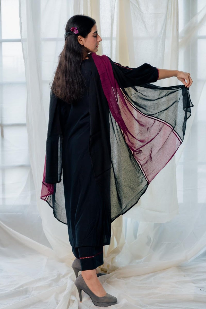 GoSriKi Women's Rayon Viscose A-line Solid Kurta with Pant & Dupatta (NANAD Black-GS_XL_Black_X-Large) - Image 2