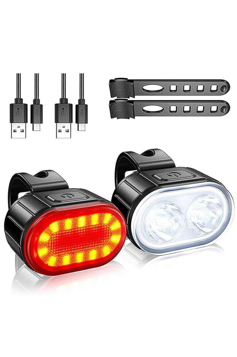 Hicomony Bike Light Set –USB Rechargeable， Ultra Bright Front & Rear Bicycle Lights, IPX5 Waterproof, 10 Modes, Memory Function, Easy to Install, Perfect for Night Riding & Outdoor Use - Image 1