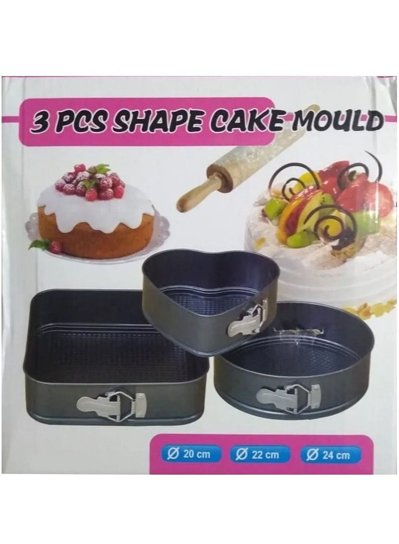 DubaiGallery 3 pcs set Non-stick Springform Cake Pan Metal Baking Cake Mold with Removable Bottom Round Heart Square Shapes Bakeware Pan - Image 1