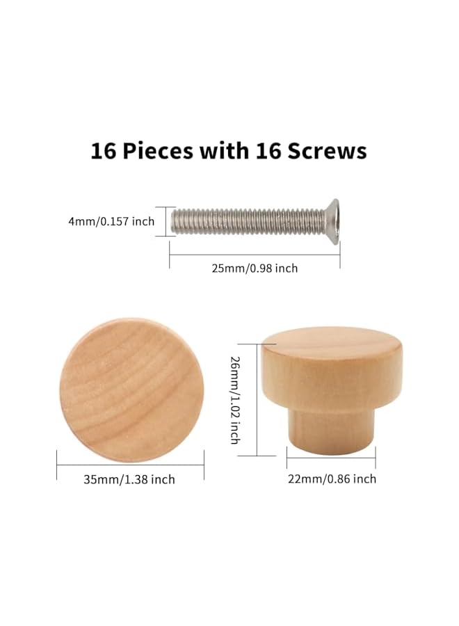 The Bros 16PCS Wood Knobs Flat Top Round Cabinet Knobs 1.39"(35mm) Unfinished Wooden Dresser Drawer Knobs Kitchen Cabinet Pulls Handles - Image 2