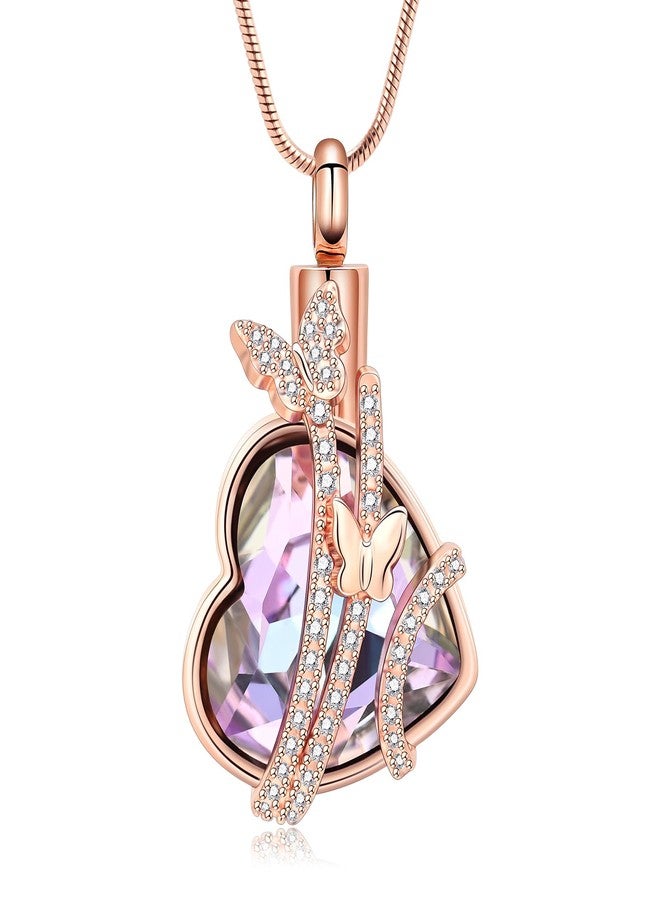 Hearbeingt Butterfly Heart Urn Necklaces for Ashes Crystal Cremation Jewelry Stainless Steel Ash Pendant for Human/Pets Memorial Necklace Keepsake Jewelry with Fill Tool - Image 1