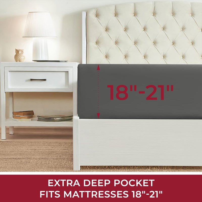 ميلاني Mellanni Extra Pocket King Sheet - أوراق الفراش الجمعية الأيقونية - أوراق ناعمة وتبريد لما يصل إلى 21 "مرتبة عميقة - تجاعيد تتلاشى وصمة عار - 1 جهاز كمبيوتر (رمادي كينج) - Image 3