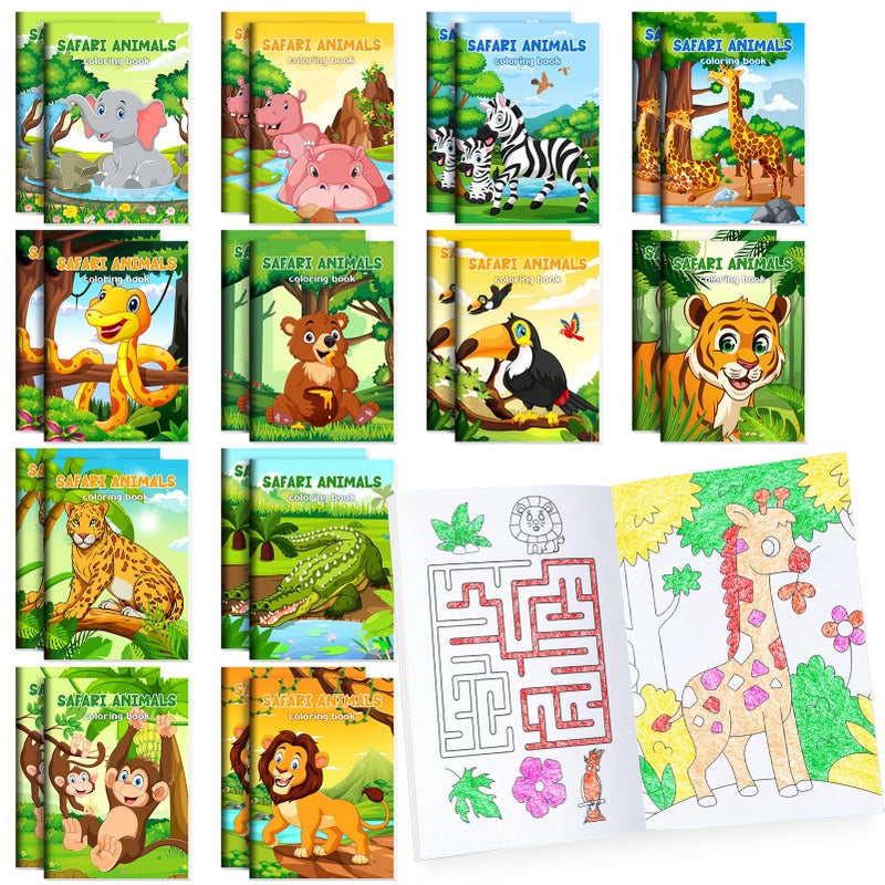 BenLouis 24 Pcs Jungle Safari Mini Coloring Books Kids Zoo Animals Party Favors Small Activity Books Bulk for Kids Wild One Birthday Goodie Bags Stuffers Return Gifts Classroom Travel - Image 2