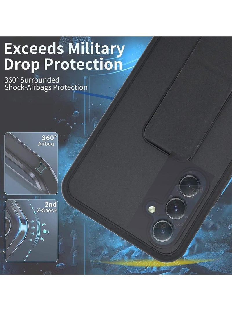 MIGOFAST Galaxy A55 5G Back Stand Case Magnetic Car Holder Soft Silicone Horizontal  Vertical Kickstand Cover Wrist Strap Full protection Case for Samsung Galaxy A55 5G Black - Image 4