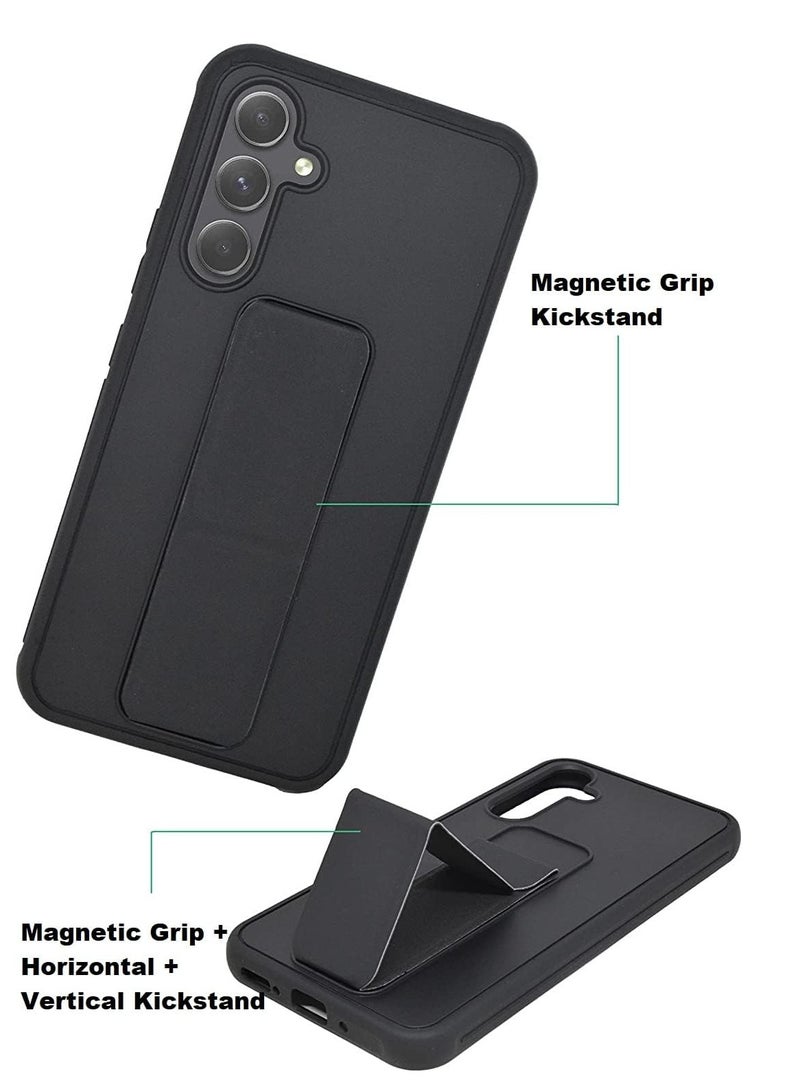 MIGOFAST Galaxy A55 5G Back Stand Case Magnetic Car Holder Soft Silicone Horizontal  Vertical Kickstand Cover Wrist Strap Full protection Case for Samsung Galaxy A55 5G Black - Image 5