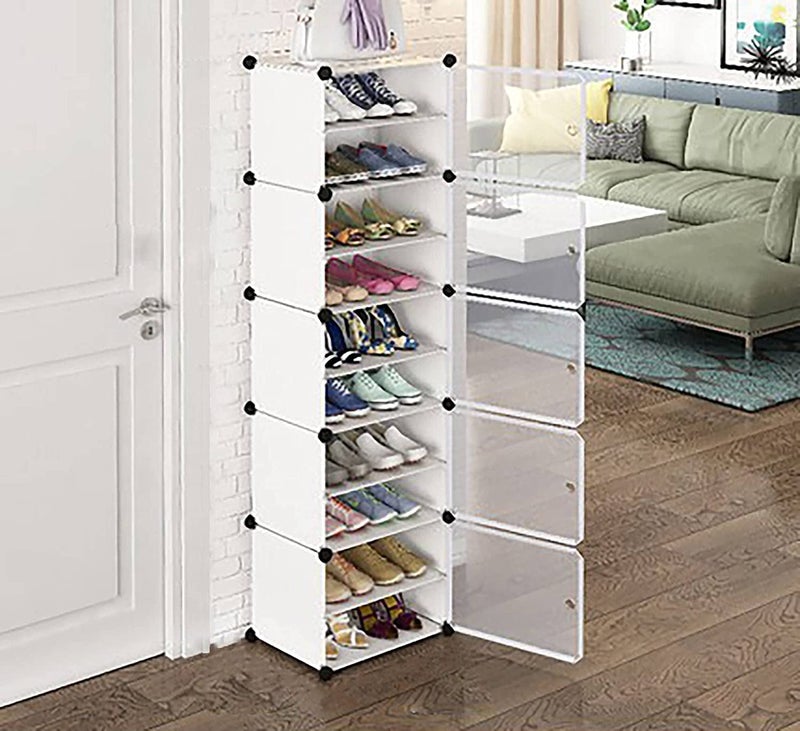 Zemic Zemic DIY Premium 10Shelves 30 Pair Shoe RackCabinetMultipurpose Storage Rack Tower Shelf Storage Cabinet Stand Expandable for Heels Boots Slippers 10ShelvesPlasticDoubleWhite