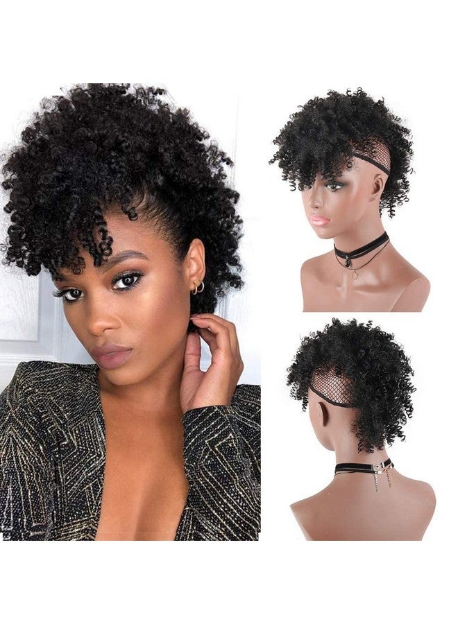 Aisaide High Puff Afro Ponytail With Bangs Drawstringshort Kinky Curly Drawstring Ponytail Extensionsynthetic Clip In Mohawk Ponytail Bun With Bangswrap Updo Clip In Hair Extensions With Six Clips - Image 1