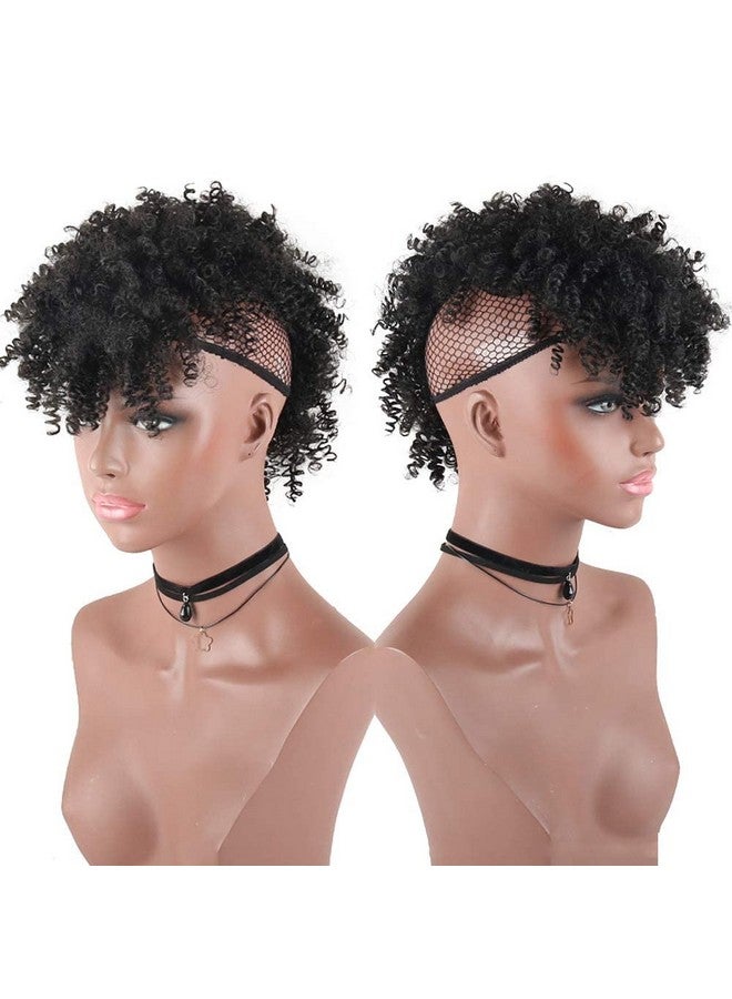 Aisaide High Puff Afro Ponytail With Bangs Drawstringshort Kinky Curly Drawstring Ponytail Extensionsynthetic Clip In Mohawk Ponytail Bun With Bangswrap Updo Clip In Hair Extensions With Six Clips - Image 5
