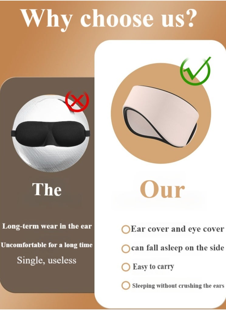 Healife Auxiliary eye mask, light-blocking and soundproof ice silk comfortable upgraded Velcro, unisex night travel auxiliary eye mask + noise reduction earplugs - black  - Image 3