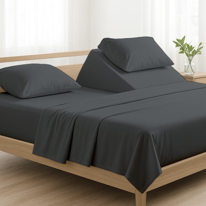 NON Sticky cotton NON Sticky cotton 4 Piece Top Split King Sheet Set for Sleep Number Adjustable Bed 100 Egyptian Cotton Bed Sheets 32 Flex Head Fits 18 Deep Mattress 78 x 80 Dark Grey Solid 