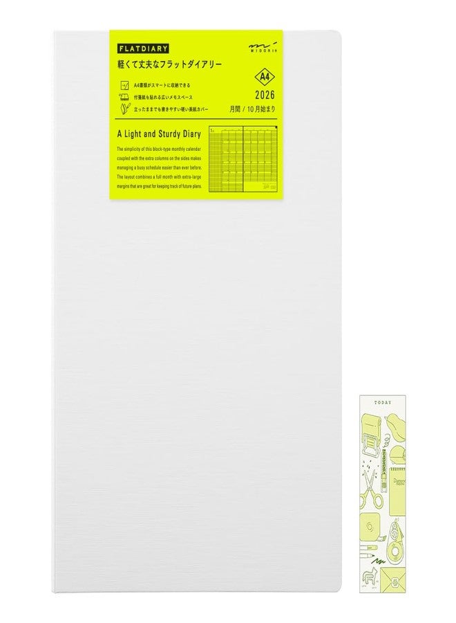 Designphil Midori Flat Diary 2026 A4 Monthly Limited Edition Bookmark White 22392006 (Starts in October 2025) - Image 1