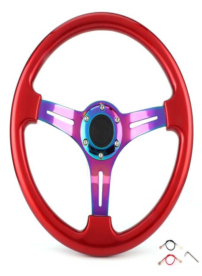 Car Sport Steering Wheel 350mm/14in Dia Universal for Vehicle Racing Car 6 Hole Red - Image 1