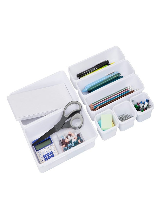 Mind Reader 8-Pc Drawer Organizer, Desk Organizer, Interlocking, Storage, Kitchen, Office, White - Image 1