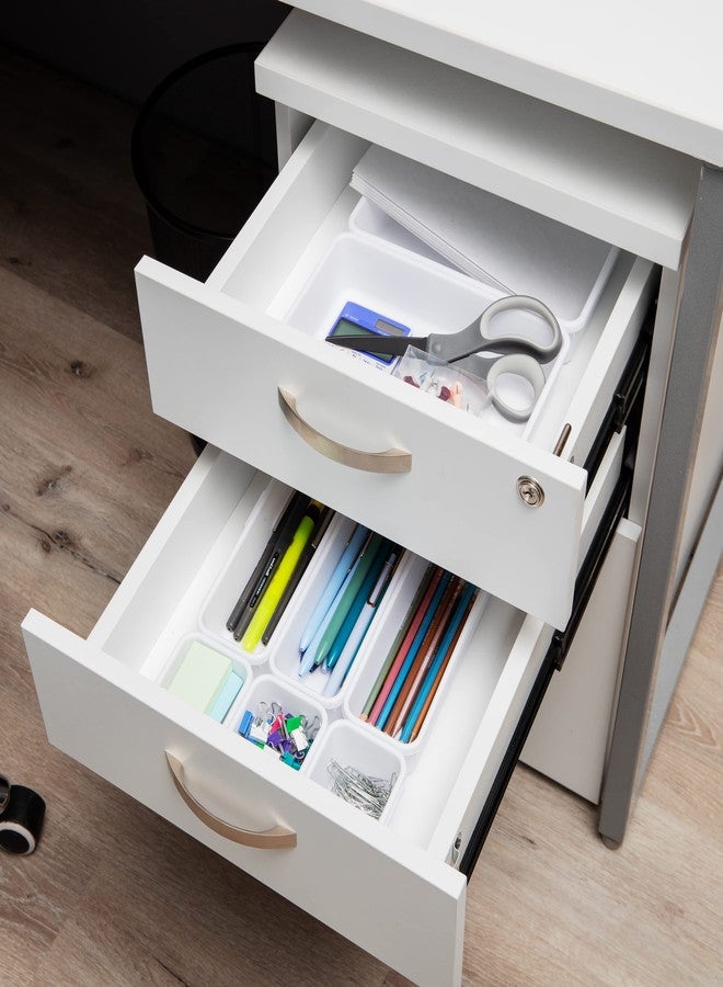 Mind Reader 8-Pc Drawer Organizer, Desk Organizer, Interlocking, Storage, Kitchen, Office, White - Image 2