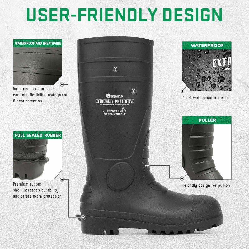 GIEESHIELD Men's Rain Boots Steel Toe PVC Rubber Boots - Waterproof Slip-Resistant Garden Fishing Outdoor Knee High Work Boots for Construction, Agriculture, Industrial & Heavy Duty, Size 11 - Image 4