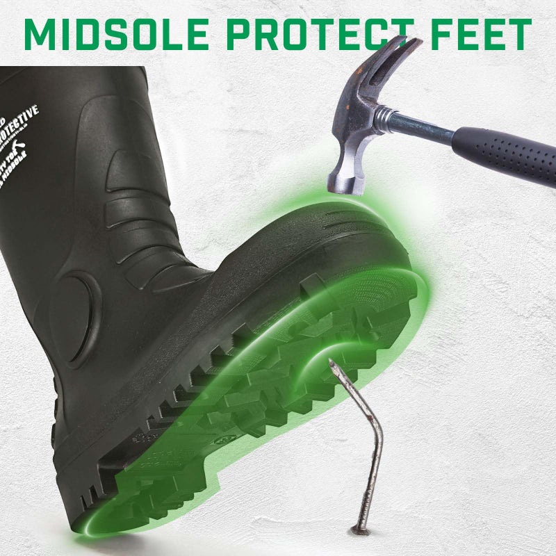 GIEESHIELD Men's Rain Boots Steel Toe PVC Rubber Boots - Waterproof Slip-Resistant Garden Fishing Outdoor Knee High Work Boots for Construction, Agriculture, Industrial & Heavy Duty, Size 11 - Image 3