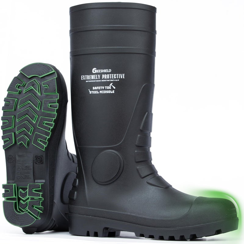 GIEESHIELD Men's Rain Boots Steel Toe PVC Rubber Boots - Waterproof Slip-Resistant Garden Fishing Outdoor Knee High Work Boots for Construction, Agriculture, Industrial & Heavy Duty, Size 11 - Image 1