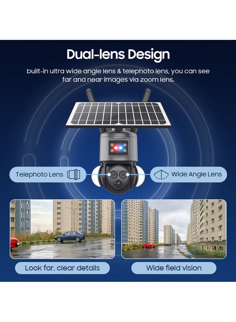 ارواق كاميرا خارجية تعمل بالطاقة الشمسية 4G مجهر HD WIFI للرؤية الليلية بالألوان الكاملة 360 درجة شاشة بانورامية - Image 2