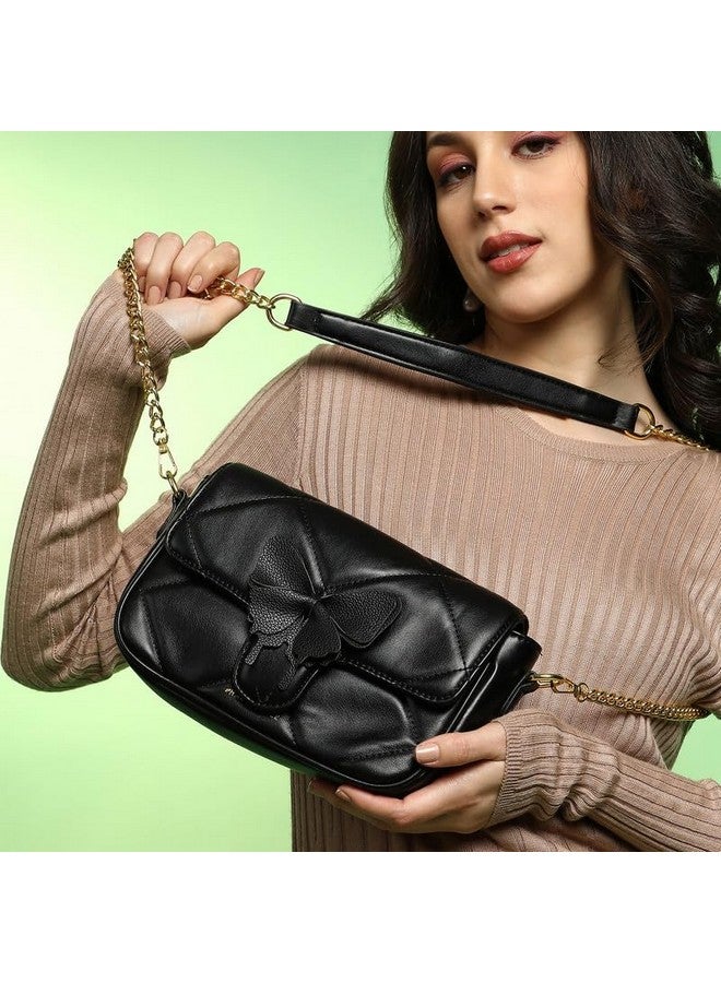 Haute Sauce Women's The Quilted Butterfly Shoulder Bag For Casual Wear | Midnight Black Colour | One-Size| Magnetic Closure | Vegan Leather Material | Detachable Sling | Handbag For Woman & Girls - Image 4