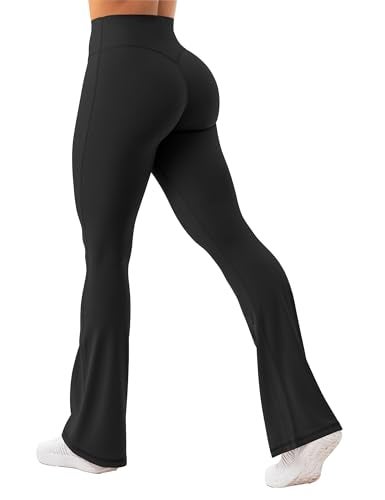 Unthewe High Waisted Flare Leggings for Women Tummy Control Butt Lifting Workout Yoga Wide Leg PantsU926BlackXS - Image 1