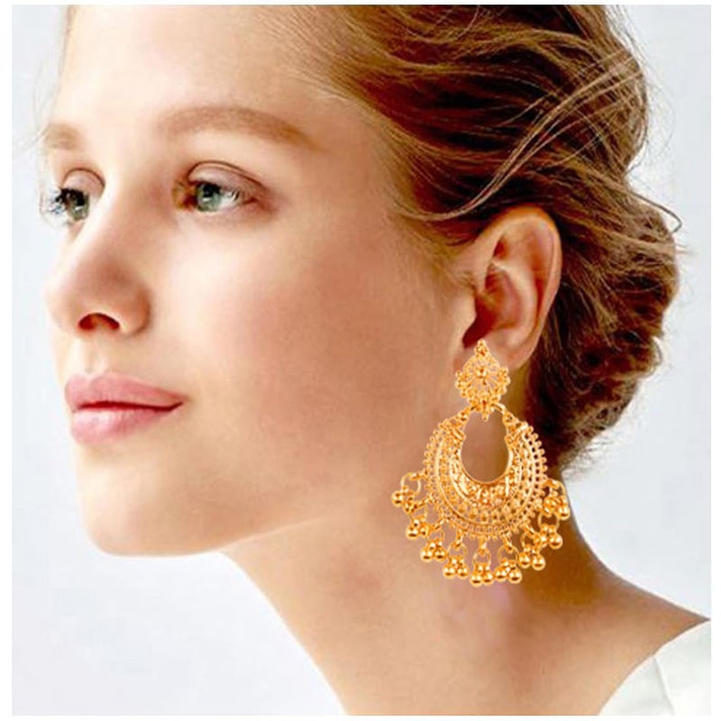 Touchstone Indian earrings for women chandbali jhumkas jewelry gold chandelier wedding guest bollywood inspired folklorico light weight dangle style costume chunky statement trendy accessories - Image 2