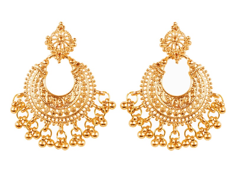 Touchstone Indian earrings for women chandbali jhumkas jewelry gold chandelier wedding guest bollywood inspired folklorico light weight dangle style costume chunky statement trendy accessories - Image 1