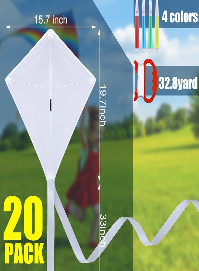 Hungdao 20 Pack DIY Kites for Boys and Girls, Kite Making Kit White Blank Kites Painting Decorating Coloring Kite Party Pack with Swivel Line and Colour Pen for Outdoor Park Beach Grassland Activities - Image 2