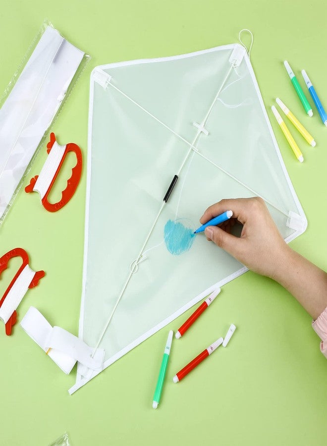Hungdao 20 Pack DIY Kites for Boys and Girls, Kite Making Kit White Blank Kites Painting Decorating Coloring Kite Party Pack with Swivel Line and Colour Pen for Outdoor Park Beach Grassland Activities - Image 3
