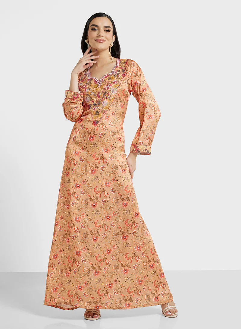 ARABIAN CLOSET Embellished Belted Jalabiya