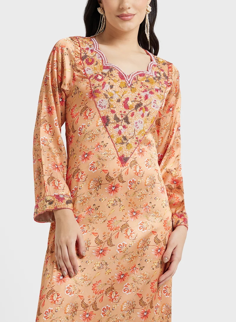 ARABIAN CLOSET Embellished Belted Jalabiya