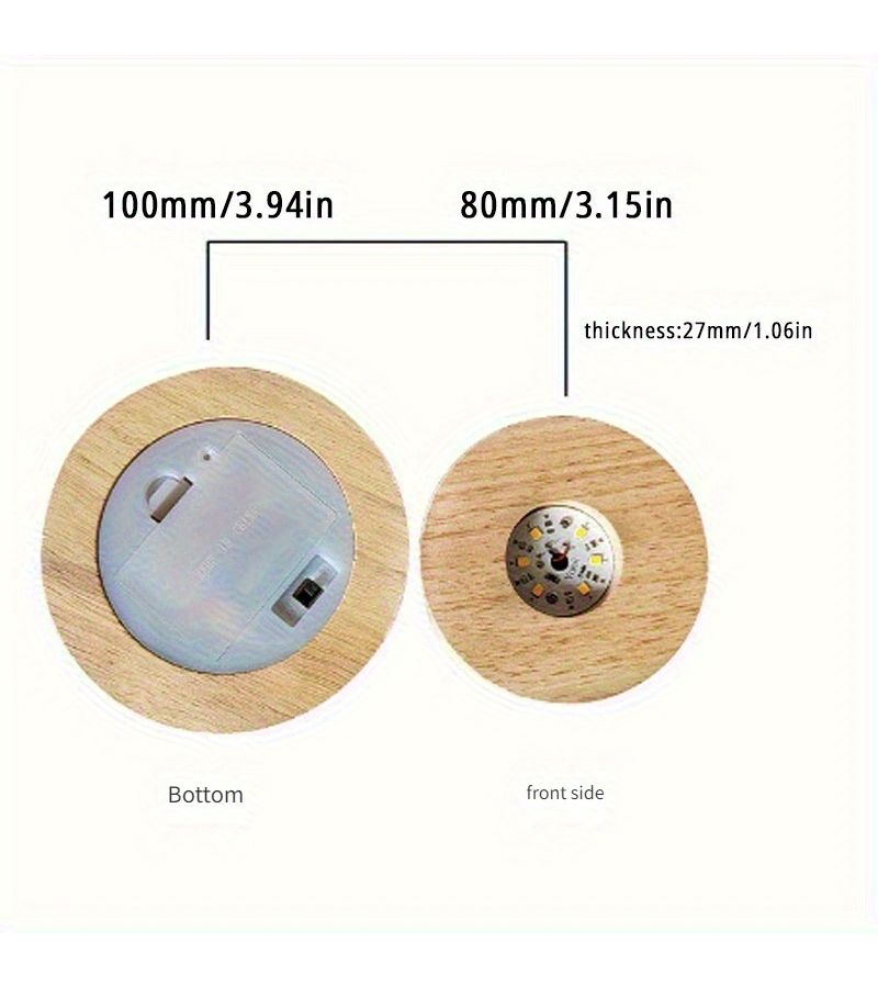 Wooden Lamp Base 3.15 Inch Touch Three Color Light LED Rotating Display Stand Crystal Glass Art Decoration Battery Powered - Image 2