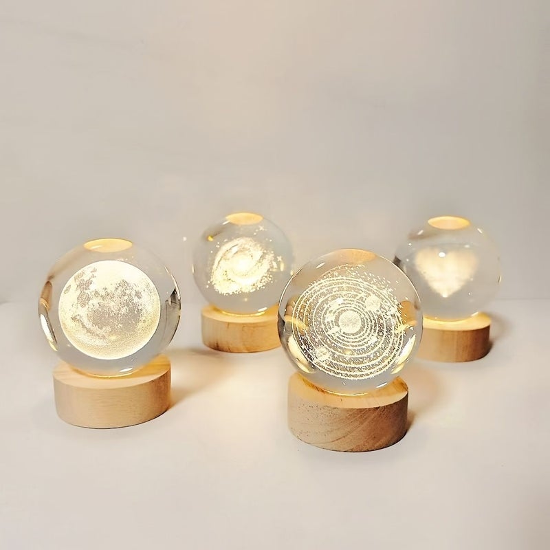Wooden Lamp Base 3.15 Inch Touch Three Color Light LED Rotating Display Stand Crystal Glass Art Decoration Battery Powered - Image 4
